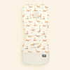 Matelas de poussette universel à motif renards orange sur fond crème avec envers minky à pois - Bébé Lova