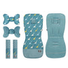 Ensemble complet de poussette motif dinosaures bleu : coussin ergonomique, protège-ceintures et matelas recto-verso minky - Bébé Lova