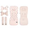 Ensemble complet de poussette motif pissenlits rose : coussin ergonomique, protège-ceintures et matelas recto-verso minky - Bébé Lova