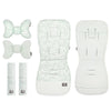 Ensemble complet de poussette motif feuillage vert sauge : coussin ergonomique, protège-ceintures et matelas recto-verso minky - Bébé Lova