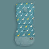 Matelas de poussette universel à motif dinosaures sur fond bleu canard avec envers minky à pois - Bébé Lova
