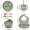 Dimensions du set vaisselle bébé silicone personnalisé coloris vert sauge - Bébé Lova