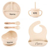 Set repas bébé silicone beige crème personnalisé avec prénom et accessoires complets - Bébé Lova