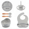 Ensemble repas bébé silicone personnalisé gris perle avec bol ventouse et tasse - Bébé Lova