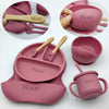 Set vaisselle bébé en silicone personnalisé avec prénom rose complet avec assiette bol tasse et bavoir - Bébé Lova