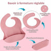Bavoir en silicone à fermeture réglable sur 4 boutons avec poche de récupération large qui s'enroule pour le transport - Bébé Lova