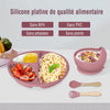 Set de vaisselle en silicone platine de qualité alimentaire sans BPA, sans PVC, sans phtalates et sans plomb - Bébé Lova