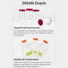 Infographie des détails de la station avec dispositifs de portionnement et sachets de conservation - Bébé Lova
