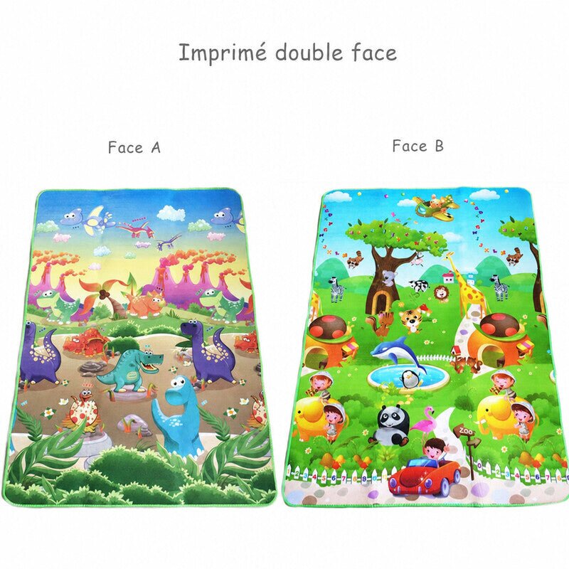 Tapis d'éveil PlayZone imprimé double face : dinosaures d'un côté, animaux du zoo de l'autre - Bébé Lova
