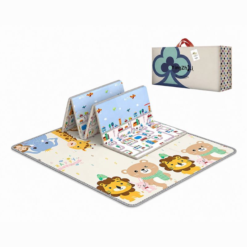Tapis d'éveil réversible motif animaux et ville avec son sac de transport - Bébé Lova