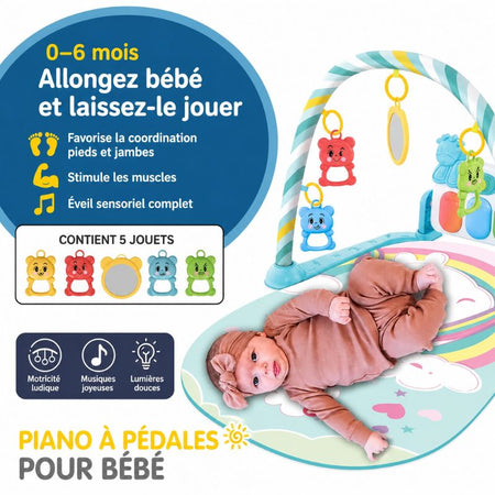 Tapis Éveil Piano à Pédales Stand Fitness Musical - PianoCrawl - Bébé Lova