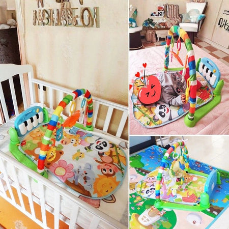 Tapis d’éveil musical piano utilisé par des bébés dans différentes situations du quotidien - Bébé Lova