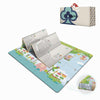 Tapis de jeu éducatif face nature gris avec coffret cadeau et encart détaillant l'épaisseur rembourrée de 1,5 cm - Bébé Lova