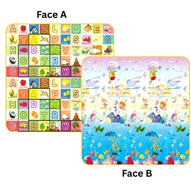 Tapis de jeu éducatif pliable double face avec face alphabet et face plage colorée - Bébé Lova