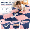 Tapis puzzle PuzzleMat imperméable rose et bleu marine, liquide renversé facile à nettoyer en quelques étapes - Bébé Lova