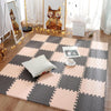Tapis puzzle EVA rose poudré et gris créant un espace doux et moderne pour bébé - Bébé Lova