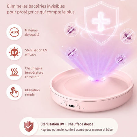 Base chauffante avec stérilisation UV pour tire-lait électrique mains libres PumpLux éliminant les bactéries pour une hygiène optimale - Bébé Lova