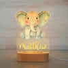 Veilleuse personnalisable prénom éléphant pastel avec oreilles bleues et prénom Matthew lumineux - Bébé Lova