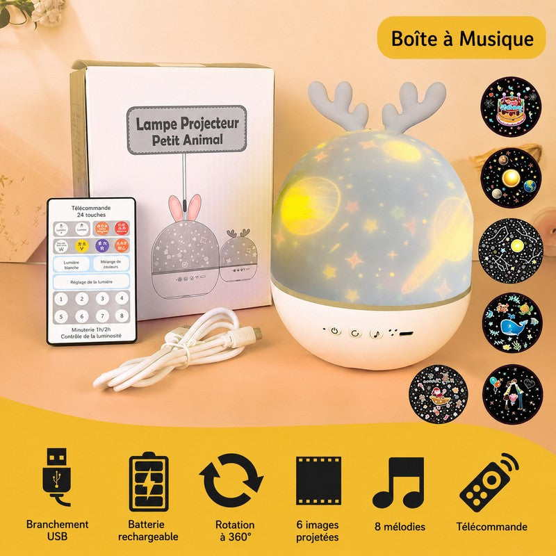 Veilleuse projecteur musical enfant avec boîte à musique et motifs lumineux - Bébé Lova