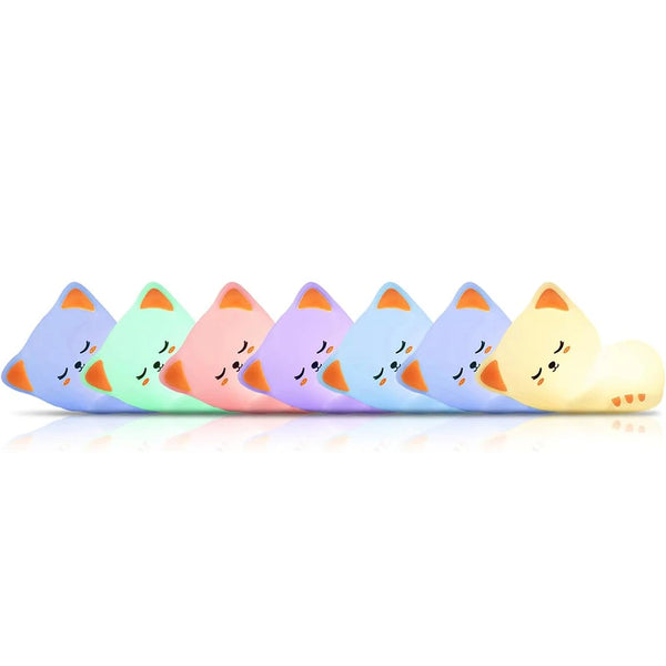 Collection de veilleuses chat disponibles en plusieurs couleurs lumineuses pastel - Bébé Lova