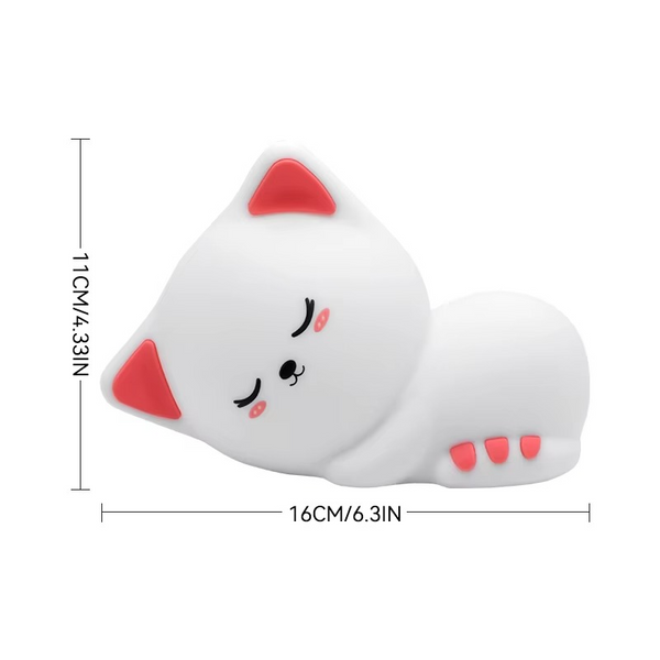 Dimensions compactes de la veilleuse chat LED en silicone pour table de chevet enfant - Bébé Lova